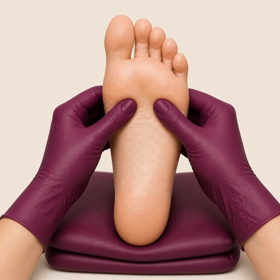 Stilisierte Darstellung einer Fußreflexzonenmassage mit gezieltem Daumendruck